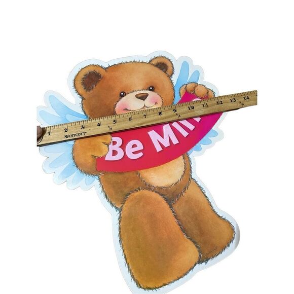 Vtg 90s Valentines Day Die Cut Poster Sign Bear Be Mine Heart Amscan Brand 15” - Picture 4 of 5
